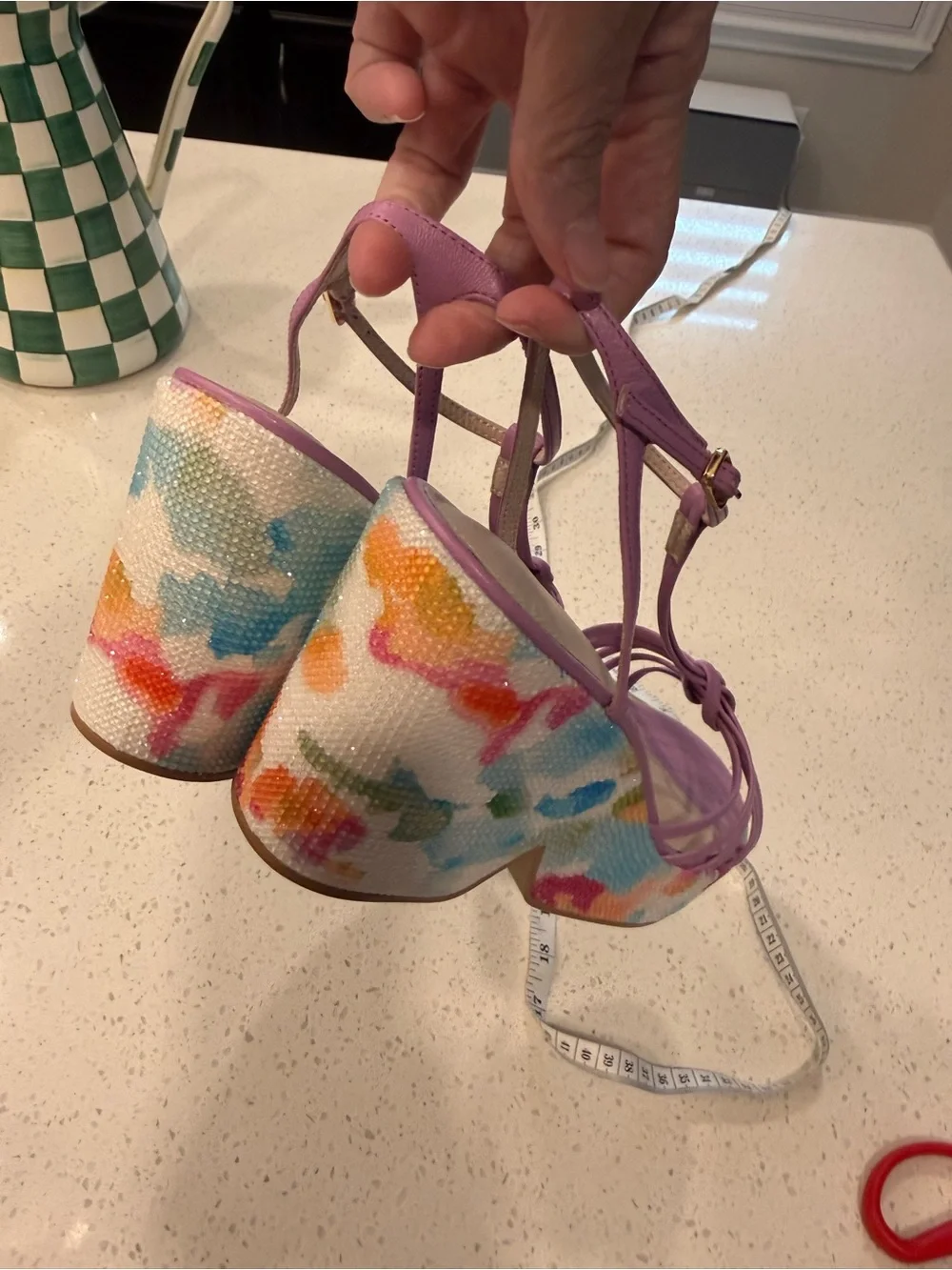 CECELIA NEW YORK Lilac T-Strap Platforms with Floral Multicolor Block Heel